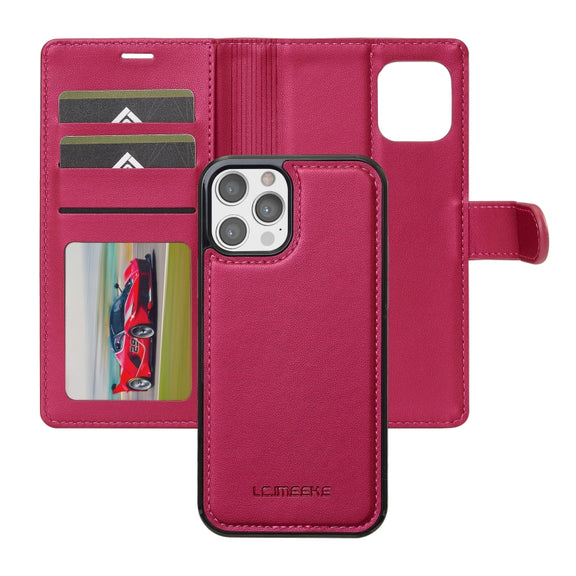 For iPhone 12 / 12 Pro LC.IMEEKE L2 Series Detachable Magsafe PU Phone Case with Lanyard(Red)