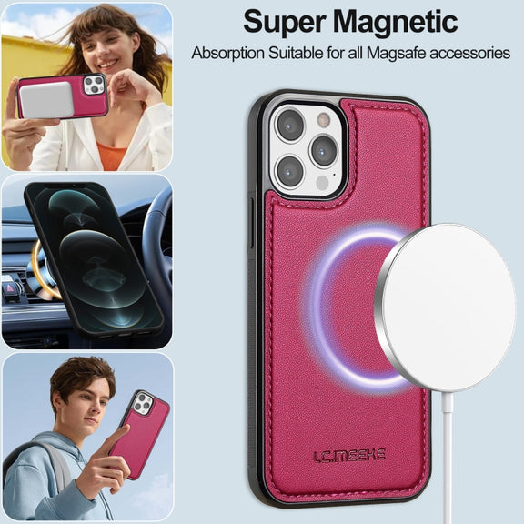 For iPhone 12 / 12 Pro LC.IMEEKE L2 Series Detachable Magsafe PU Phone Case with Lanyard(Red)