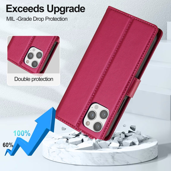 For iPhone 12 / 12 Pro LC.IMEEKE L2 Series Detachable Magsafe PU Phone Case with Lanyard(Red)