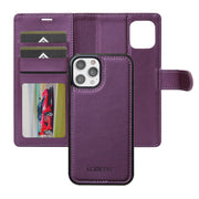 For iPhone 12 Pro Max LC.IMEEKE L2 Series Detachable Magsafe PU Phone Case with Lanyard(Purple)