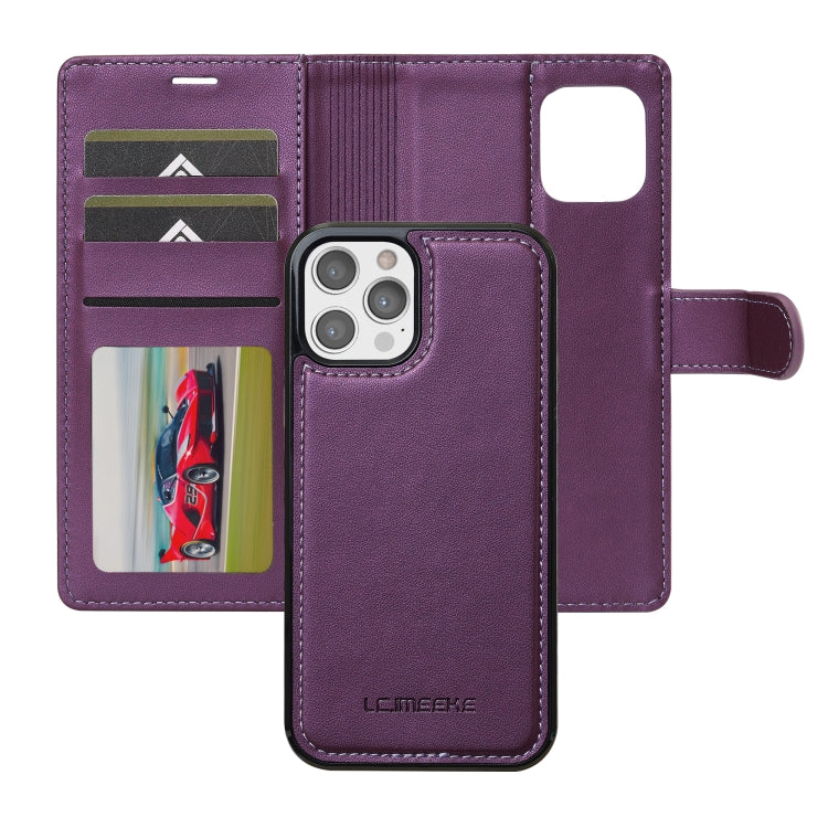 For iPhone 12 Pro Max LC.IMEEKE L2 Series Detachable Magsafe PU Phone Case with Lanyard(Purple)