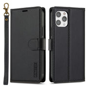 For iPhone 14 Pro Max LC.IMEEKE L2 Series Detachable Magsafe PU Phone Case with Lanyard(Black)