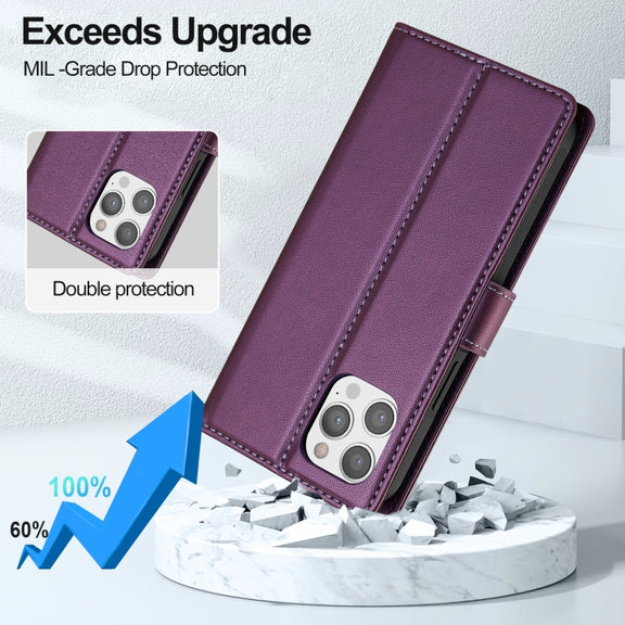 For iPhone 14 Pro Max LC.IMEEKE L2 Series Detachable Magsafe PU Phone Case with Lanyard(Purple)