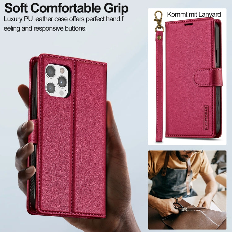 For iPhone 14 Pro Max LC.IMEEKE L2 Series Detachable Magsafe PU Phone Case with Lanyard(Red)
