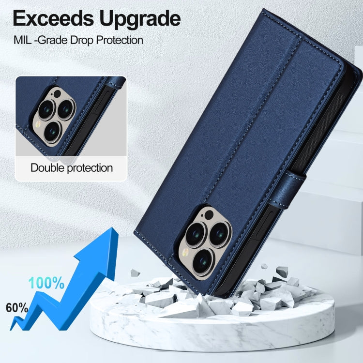 For iPhone 13 Pro Max LC.IMEEKE L2 Series Detachable Magsafe PU Phone Case with Lanyard(Blue)