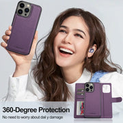 For iPhone 13 Pro Max LC.IMEEKE L2 Series Detachable Magsafe PU Phone Case with Lanyard(Purple)