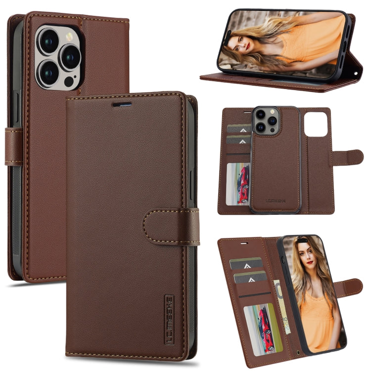 For iPhone 13 Pro LC.IMEEKE L2 Series Detachable Magsafe PU Phone Case with Lanyard(Brown) - free shipping - PMC Jewellery - Order now!