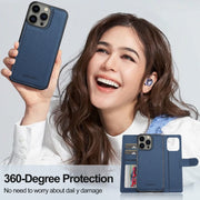 For iPhone 13 Pro LC.IMEEKE L2 Series Detachable Magsafe PU Phone Case with Lanyard(Blue)
