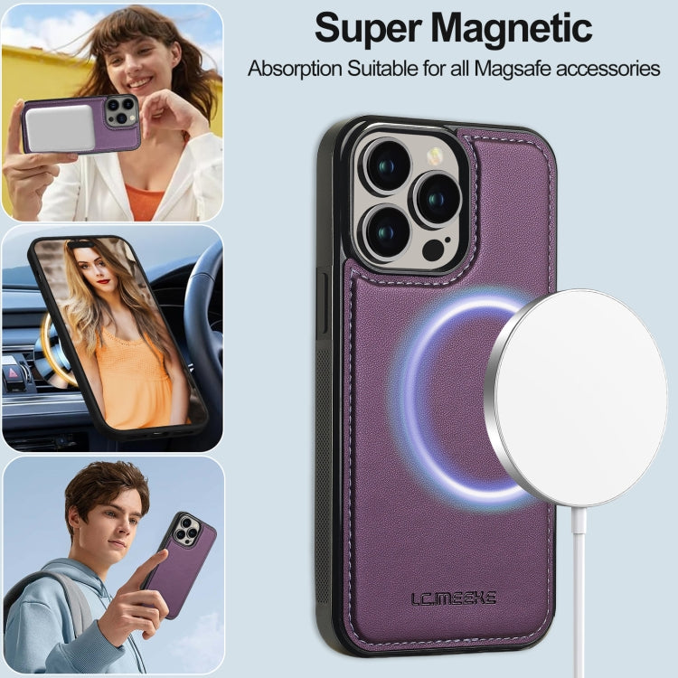 For iPhone 13 Pro LC.IMEEKE L2 Series Detachable Magsafe PU Phone Case with Lanyard(Purple)