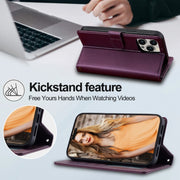 For iPhone 13 Pro LC.IMEEKE L2 Series Detachable Magsafe PU Phone Case with Lanyard(Purple)