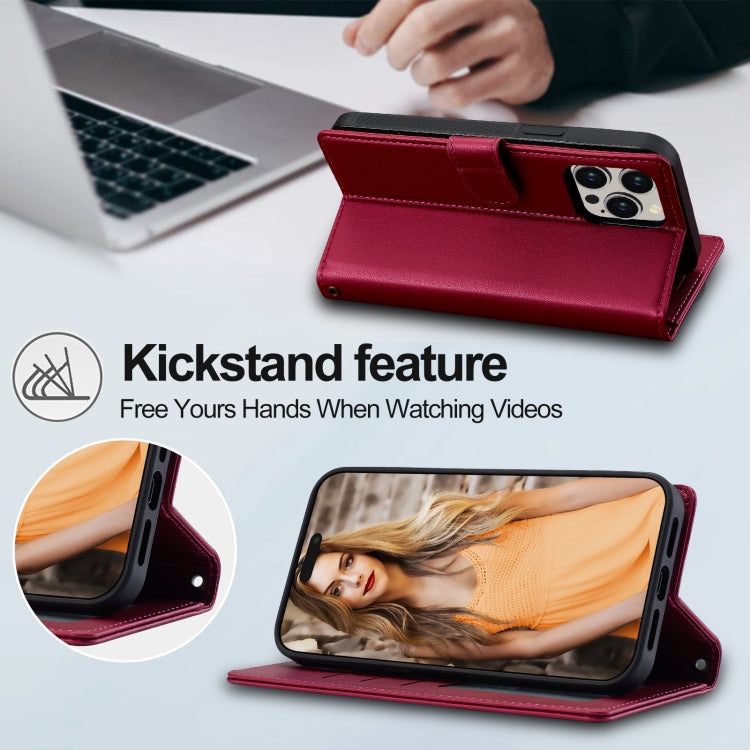 For iPhone 13 Pro LC.IMEEKE L2 Series Detachable Magsafe PU Phone Case with Lanyard(Red)