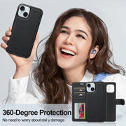 For iPhone 13 LC.IMEEKE L2 Series Detachable Magsafe PU Phone Case with Lanyard(Black)