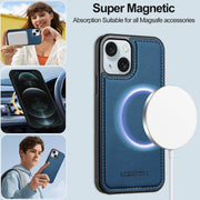 For iPhone 13 LC.IMEEKE L2 Series Detachable Magsafe PU Phone Case with Lanyard(Blue)