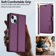 For iPhone 13 LC.IMEEKE L2 Series Detachable Magsafe PU Phone Case with Lanyard(Purple)