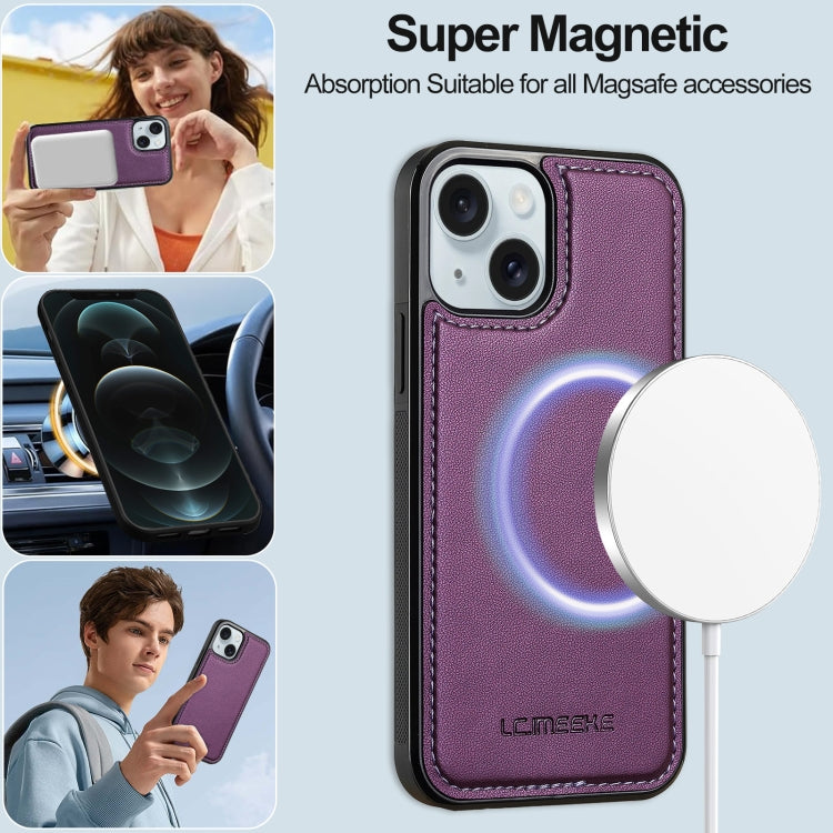 For iPhone 13 LC.IMEEKE L2 Series Detachable Magsafe PU Phone Case with Lanyard(Purple)