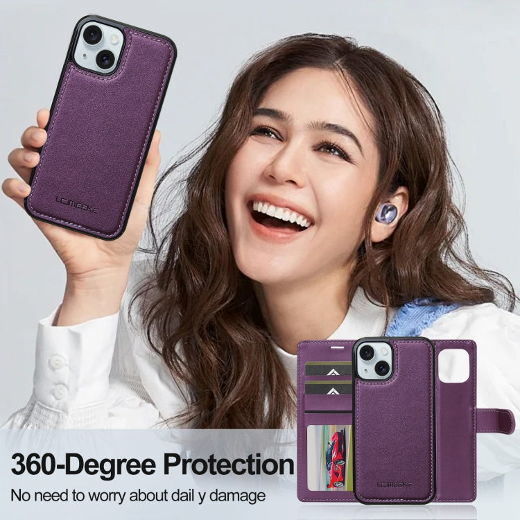 For iPhone 13 LC.IMEEKE L2 Series Detachable Magsafe PU Phone Case with Lanyard(Purple)