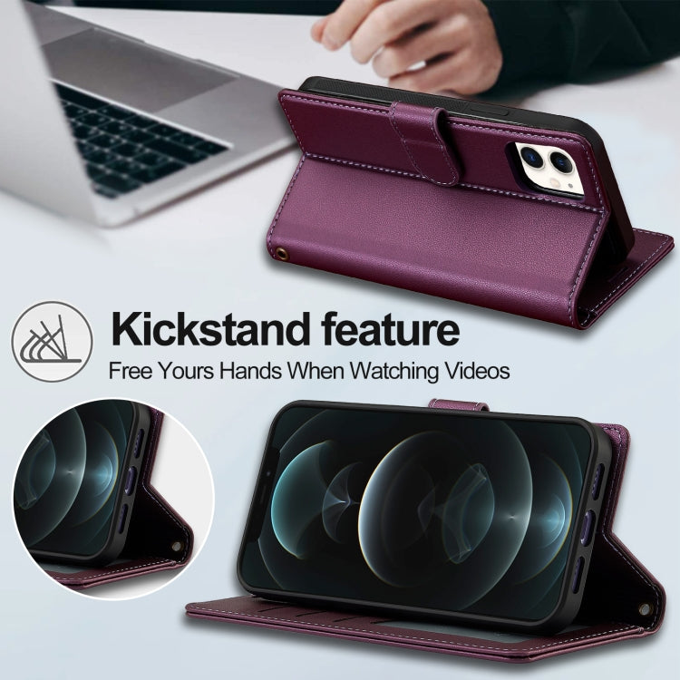 For iPhone 13 LC.IMEEKE L2 Series Detachable Magsafe PU Phone Case with Lanyard(Purple)