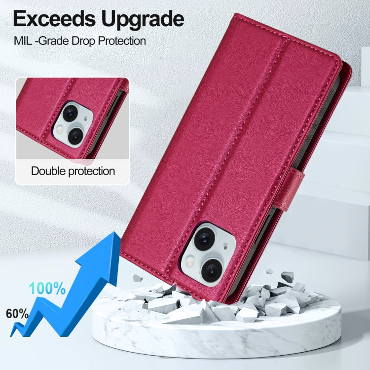 For iPhone 13 LC.IMEEKE L2 Series Detachable Magsafe PU Phone Case with Lanyard(Red)