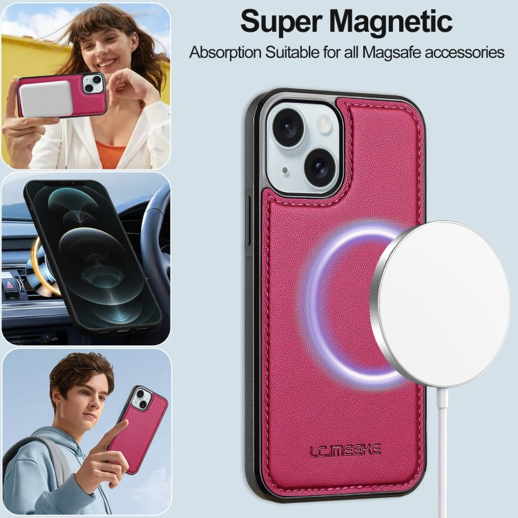 For iPhone 14 LC.IMEEKE L2 Series Detachable Magsafe PU Phone Case with Lanyard(Red)
