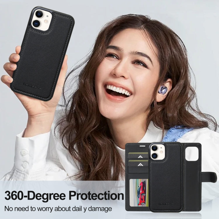 For iPhone 11 LC.IMEEKE L2 Series Detachable Magsafe PU Phone Case with Lanyard(Black)