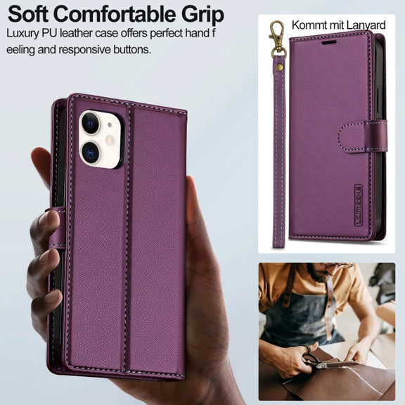 For iPhone 11 LC.IMEEKE L2 Series Detachable Magsafe PU Phone Case with Lanyard(Purple)