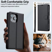 For iPhone 16 Pro Max LC.IMEEKE L2 Series Detachable Magsafe PU Phone Case with Lanyard(Black)