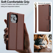 For iPhone 16 Pro Max LC.IMEEKE L2 Series Detachable Magsafe PU Phone Case with Lanyard(Brown)