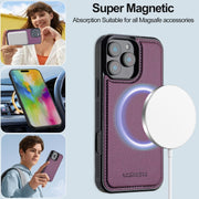 For iPhone 16 Pro Max LC.IMEEKE L2 Series Detachable Magsafe PU Phone Case with Lanyard(Purple)