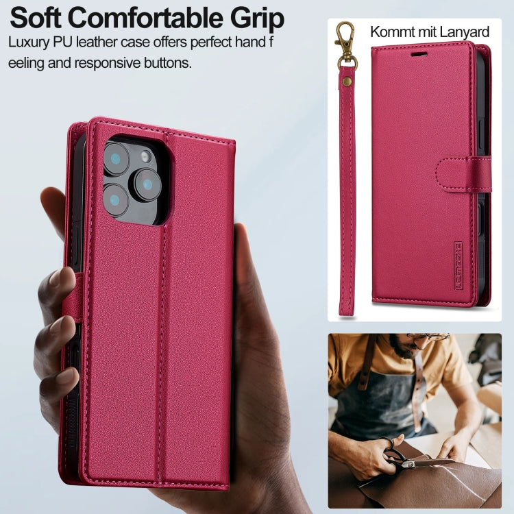For iPhone 16 Pro Max LC.IMEEKE L2 Series Detachable Magsafe PU Phone Case with Lanyard(Red)