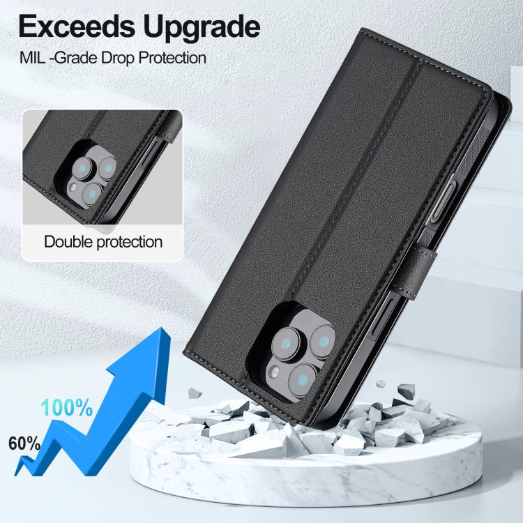 For iPhone 16 Pro LC.IMEEKE L2 Series Detachable Magsafe PU Phone Case with Lanyard(Black)