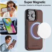 For iPhone 16 Pro LC.IMEEKE L2 Series Detachable Magsafe PU Phone Case with Lanyard(Brown)