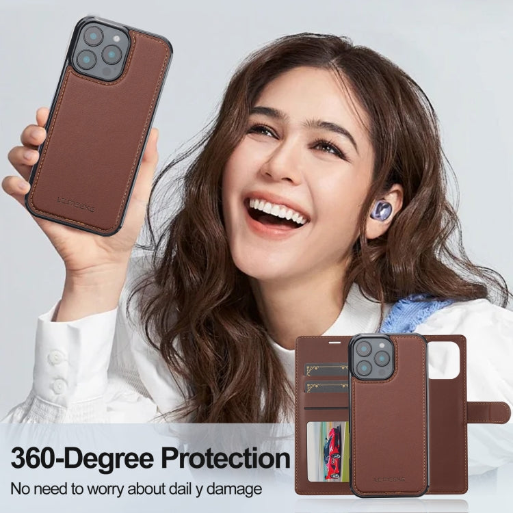 For iPhone 16 Pro LC.IMEEKE L2 Series Detachable Magsafe PU Phone Case with Lanyard(Brown)