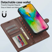For iPhone 16 Pro LC.IMEEKE L2 Series Detachable Magsafe PU Phone Case with Lanyard(Brown)
