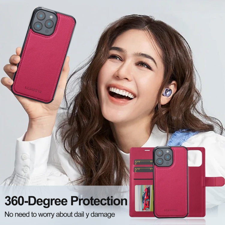 For iPhone 16 Pro LC.IMEEKE L2 Series Detachable Magsafe PU Phone Case with Lanyard(Red)