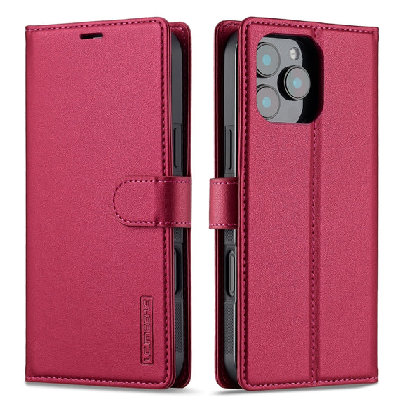 For iPhone 16 Pro LC.IMEEKE L2 Series Detachable Magsafe PU Phone Case with Lanyard(Red)