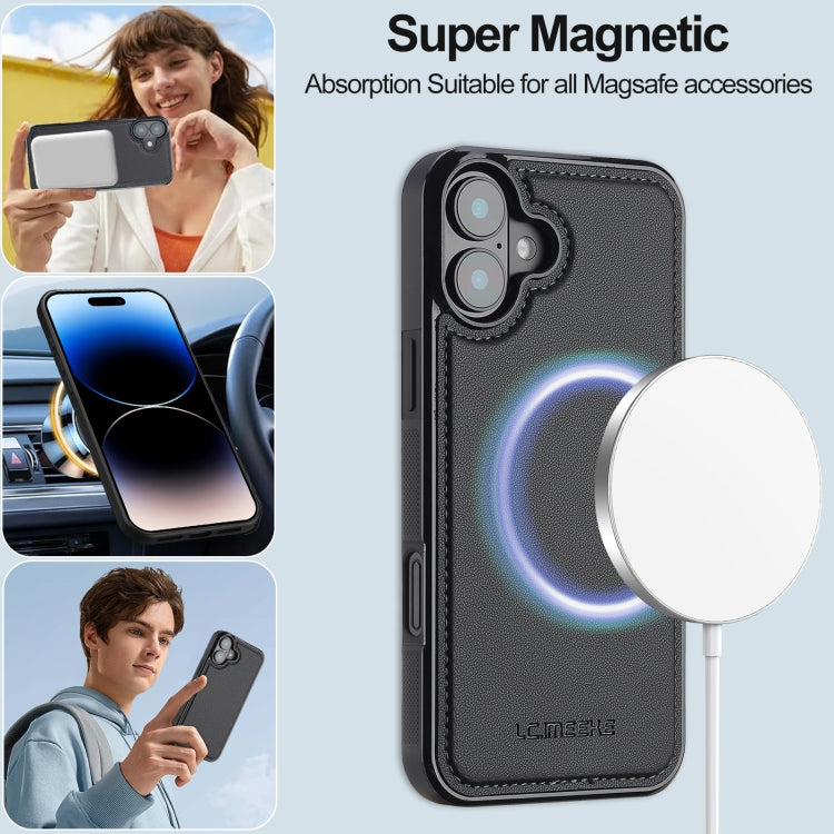 For iPhone 16 Plus LC.IMEEKE L2 Series Detachable Magsafe PU Phone Case with Lanyard(Black)