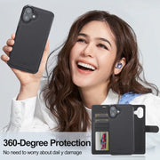 For iPhone 16 Plus LC.IMEEKE L2 Series Detachable Magsafe PU Phone Case with Lanyard(Black)