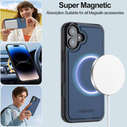 For iPhone 16 Plus LC.IMEEKE L2 Series Detachable Magsafe PU Phone Case with Lanyard(Blue)