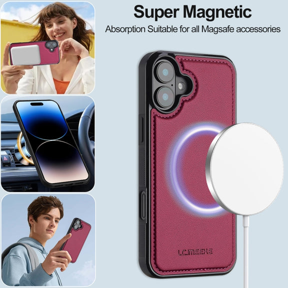 For iPhone 16 Plus LC.IMEEKE L2 Series Detachable Magsafe PU Phone Case with Lanyard(Red)