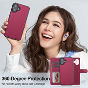 For iPhone 16 Plus LC.IMEEKE L2 Series Detachable Magsafe PU Phone Case with Lanyard(Red)