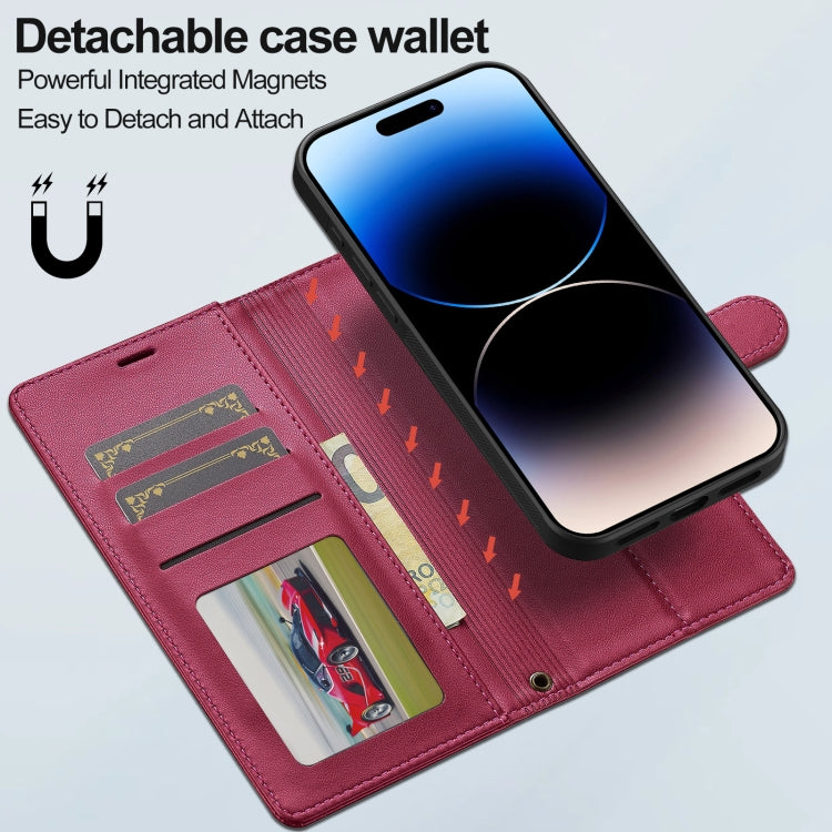 For iPhone 16 Plus LC.IMEEKE L2 Series Detachable Magsafe PU Phone Case with Lanyard(Red) - free shipping - PMC Jewellery - Order now!