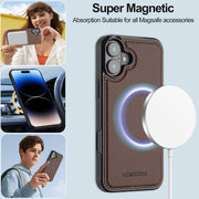 For iPhone 16 LC.IMEEKE L2 Series Detachable Magsafe PU Phone Case with Lanyard(Brown)