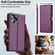 For iPhone 16 LC.IMEEKE L2 Series Detachable Magsafe PU Phone Case with Lanyard(Purple)