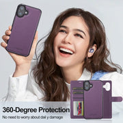 For iPhone 16 LC.IMEEKE L2 Series Detachable Magsafe PU Phone Case with Lanyard(Purple)