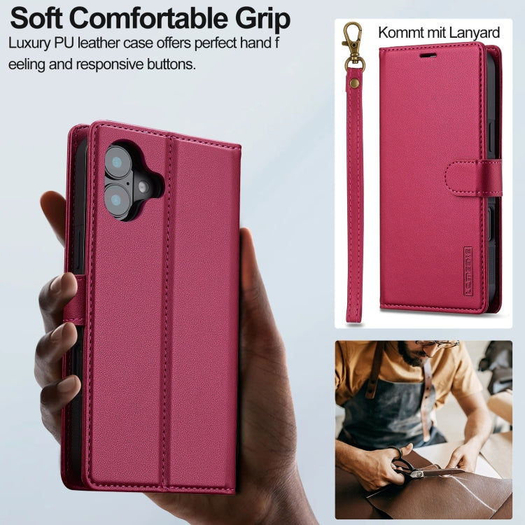 For iPhone 16 LC.IMEEKE L2 Series Detachable Magsafe PU Phone Case with Lanyard(Red)