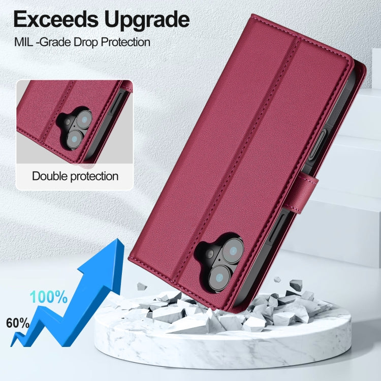 For iPhone 16 LC.IMEEKE L2 Series Detachable Magsafe PU Phone Case with Lanyard(Red)
