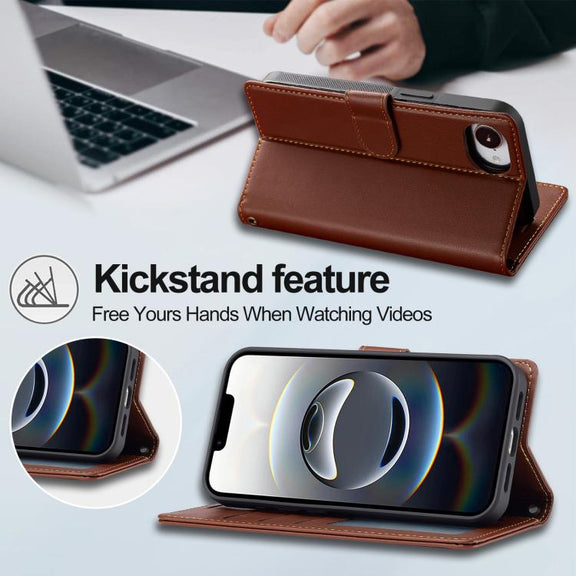 For iPhone 16e LC.IMEEKE L2 Series Detachable Magsafe PU Phone Case with Lanyard(Brown)