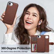 For iPhone 16e LC.IMEEKE L2 Series Detachable Magsafe PU Phone Case with Lanyard(Brown)