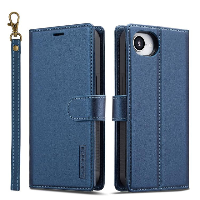 For iPhone 16e LC.IMEEKE L2 Series Detachable Magsafe PU Phone Case with Lanyard(Blue)
