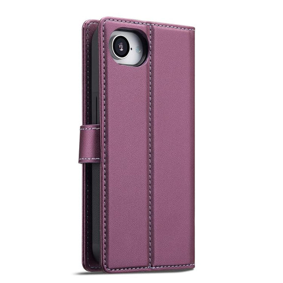 For iPhone 16e LC.IMEEKE L2 Series Detachable Magsafe PU Phone Case with Lanyard(Purple)